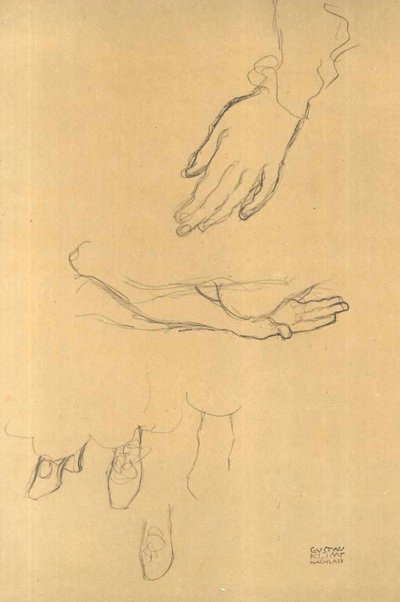 Études de mains et étude de chaussure - Gustav Klimt